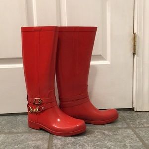 BRIGHT RED COACH RAINBOOTS